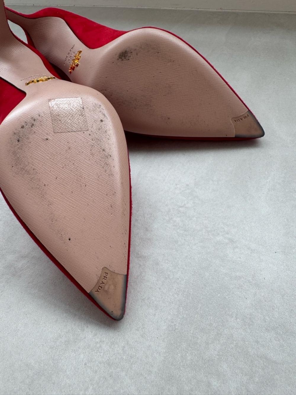 Prada Red Suede Pointed Toe Pumps - Picture 8 of 10